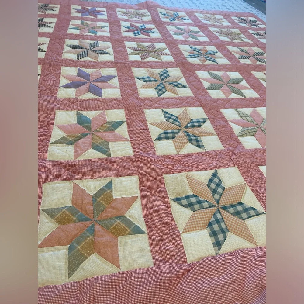 Patchwork Star Quilt - Multicolor 74”/69” Handmade Vintage 60’s